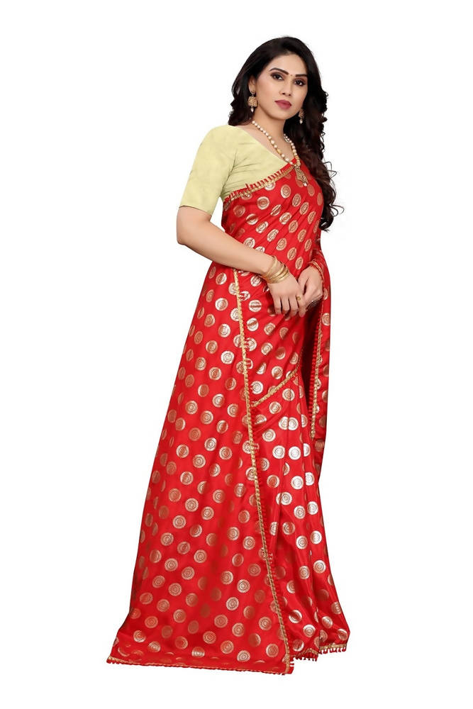 Vamika Red Rangoli Silk Foil Print Saree (Danish Red) | Grocsy