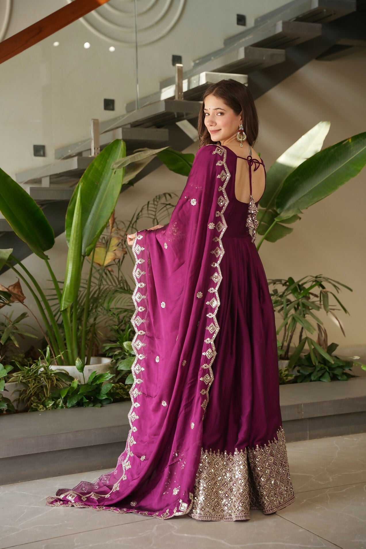 Teeya Creation Rani Color Heavy Crush Silk Wedding Wear Embroidery Work Long Gown | Grocsy