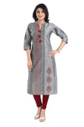 Snehal Creations Grey Raw Silk Block Print Long Kurta For Women | Grocsy