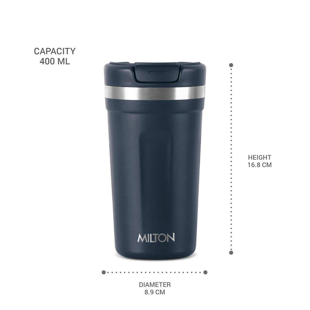 Milton Corral Thermosteel Insulated Coffee Mug Tumbler - 400ml (Navy Blue) | Grocsy