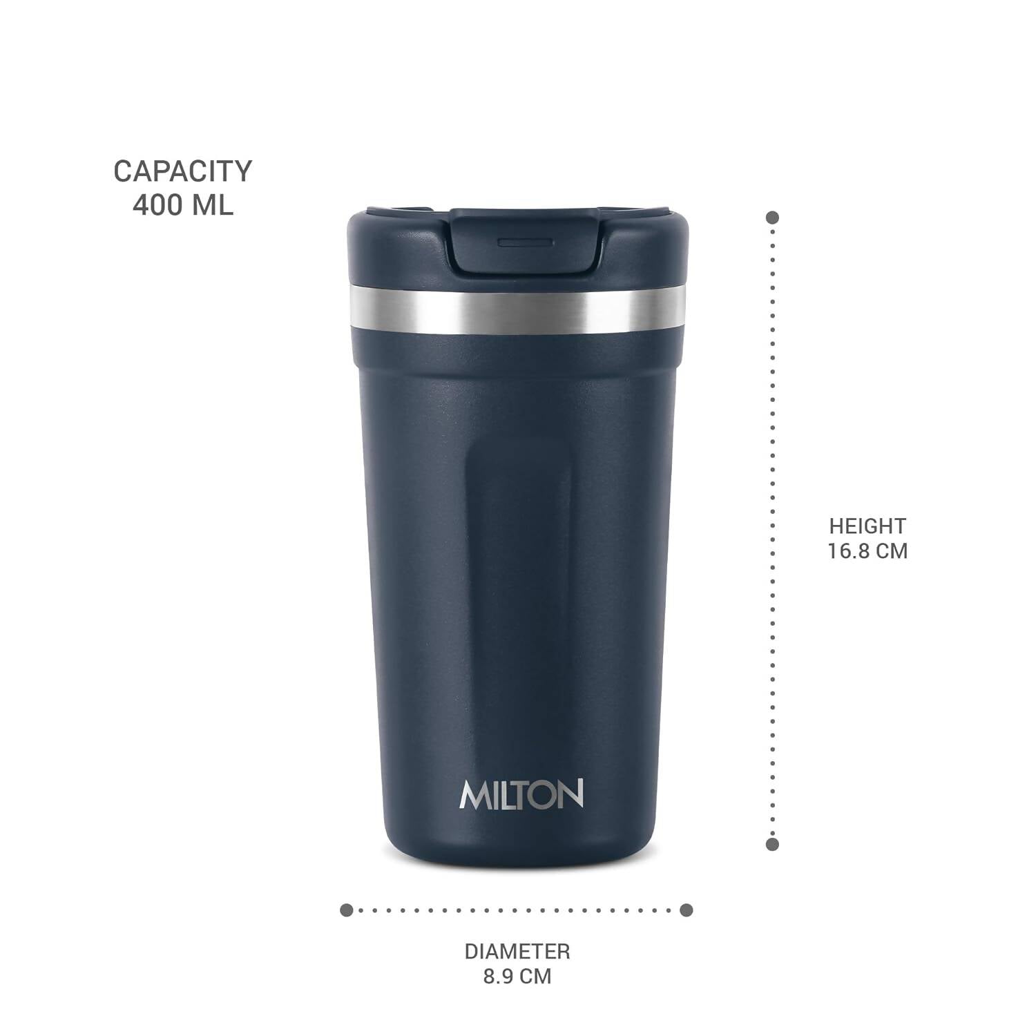 Milton Corral Thermosteel Insulated Coffee Mug Tumbler - 400ml (Navy Blue) | Grocsy