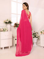 Designer Partywear Pink Georgette Fancy Saree - Satrangi | Grocsy