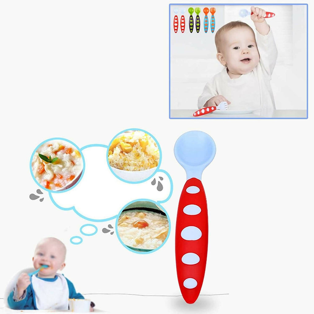Safe-O-Kid Bpa Free Extra Safe Silicone Feeding/Training Spoon With Box For Baby- Blue & Orange | Grocsy