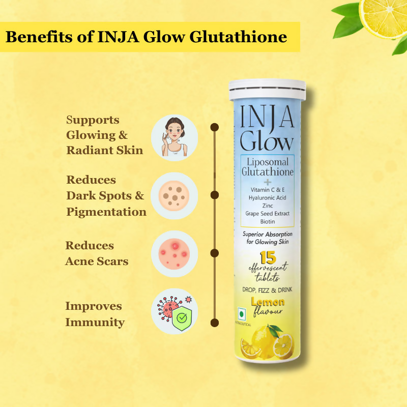 Inja Glow Liposomal Glutathione Drop Fizz & Drink Effervescent Tablets - Lemon | Grocsy