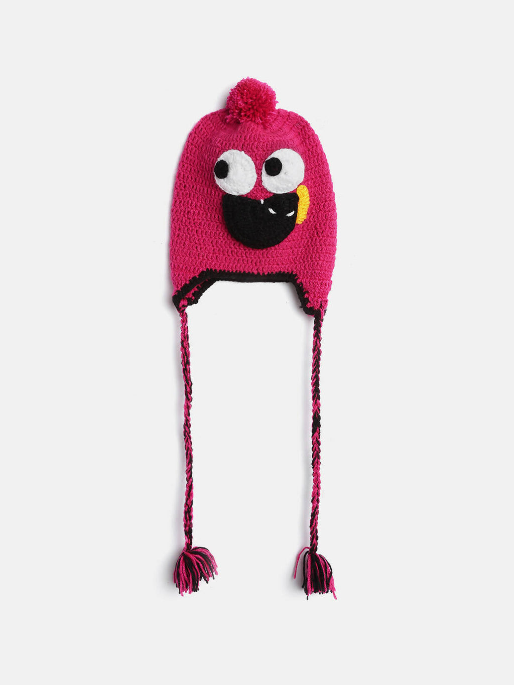 Chutput Kids Woollen Hand Knitted Googly Eye Detail Cap - Magenta | Grocsy