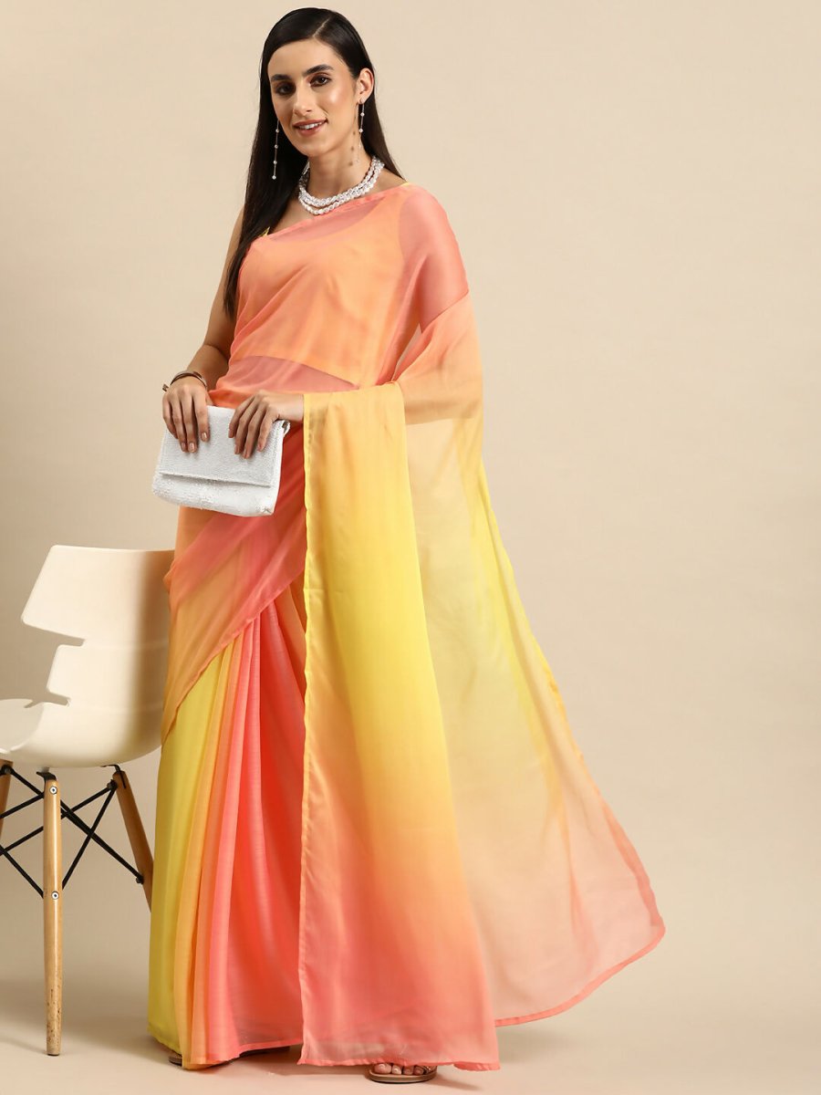 Ahalyaa Women's Traditional Semi Stitch Saree - Yellow | Grocsy