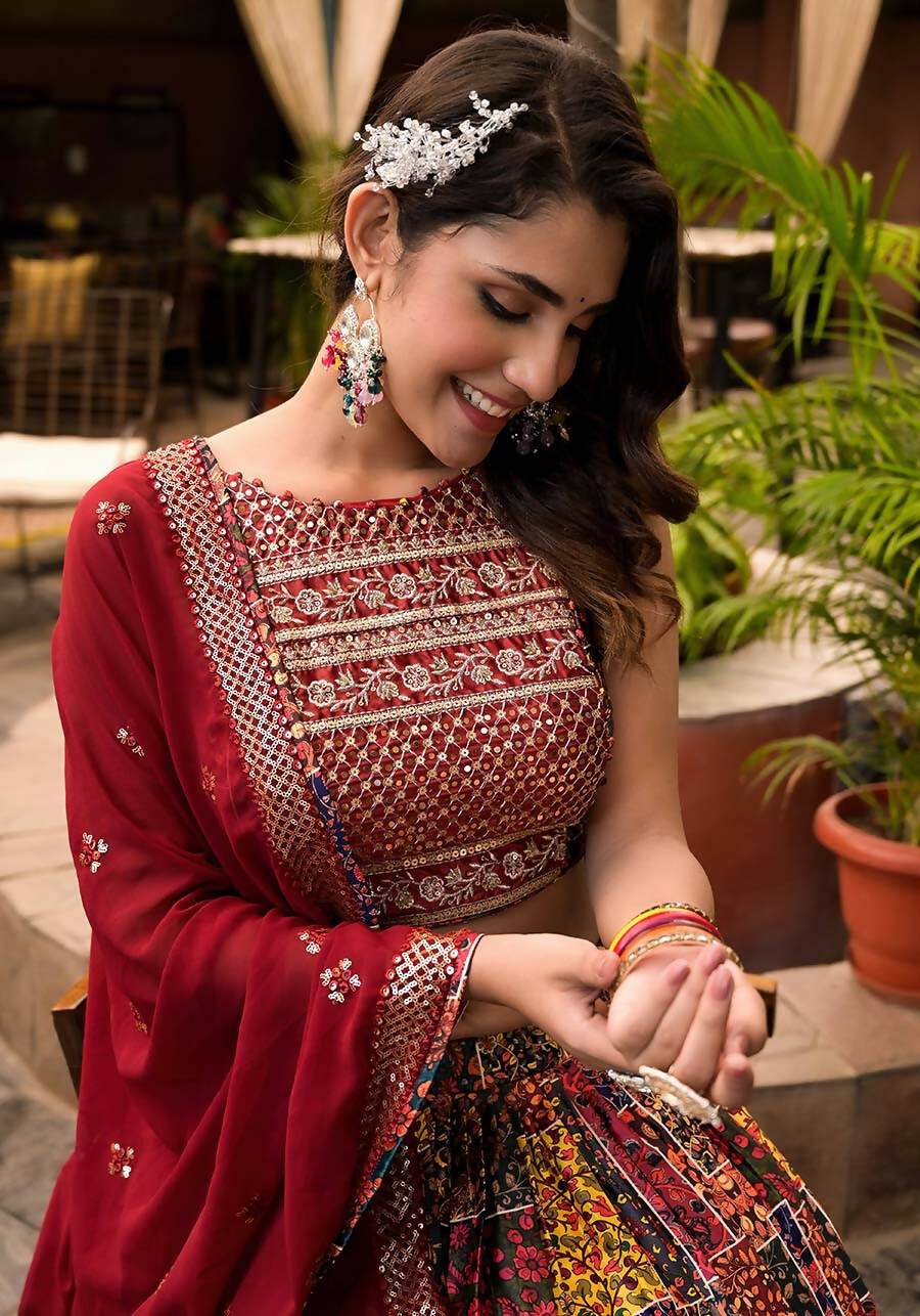 Women's Wedding Traditional Multi Dull Satin Lehenga Choli - Kaushlya | Grocsy