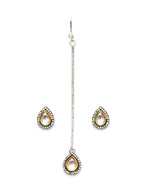 Dual Tone Kundan Maang Tikka with Earrings Jewellery Set (silver) - Ruby Raang | Grocsy