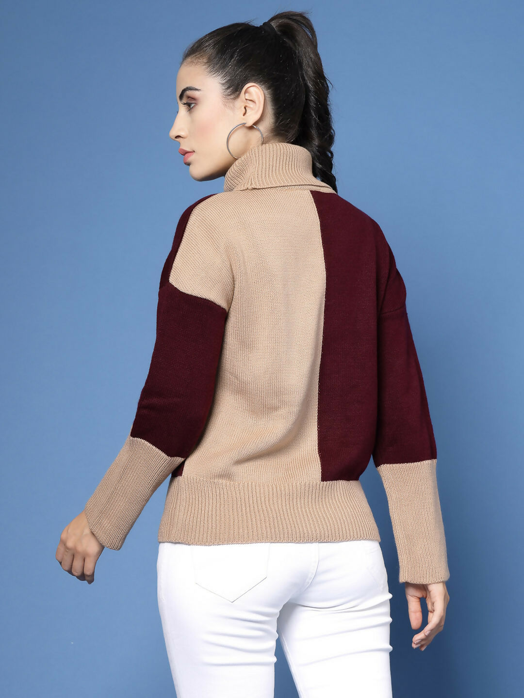 Women Winter Camel Brown Acrylic Sweater - Wool Trees | Grocsy