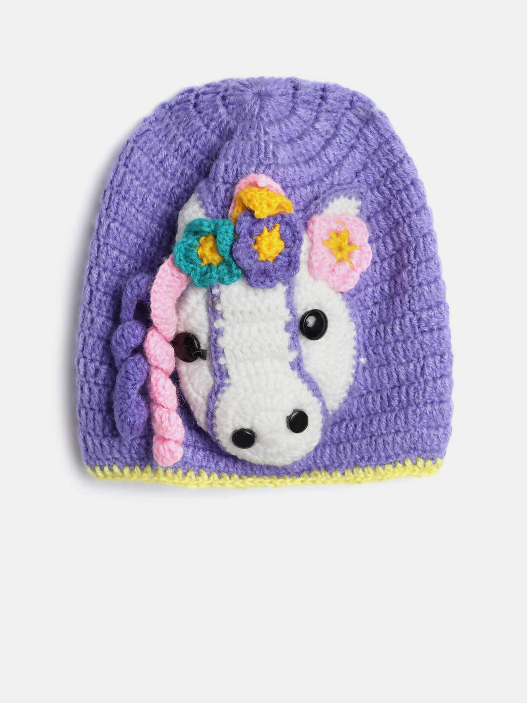 Chutput Kids Woollen Hand Knitted Unicorn Detailed Cap - Purple | Grocsy
