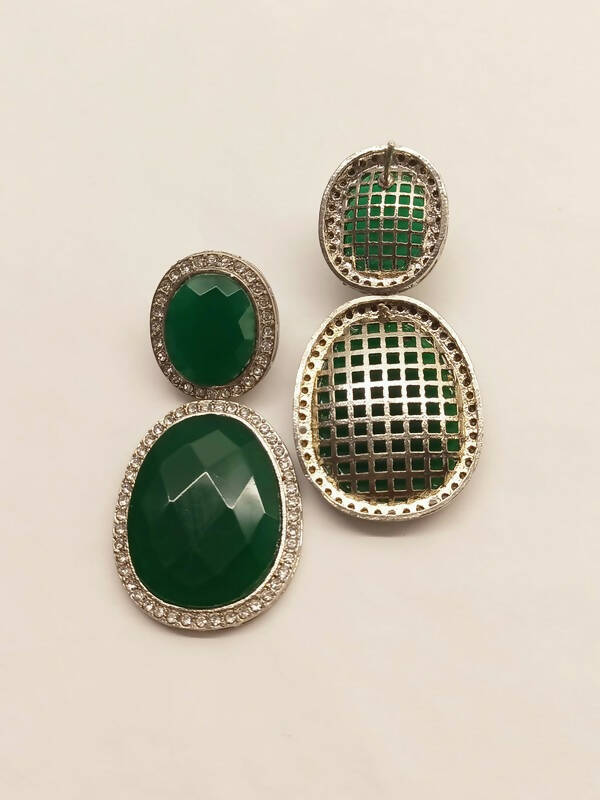 Smart Dangler With Rhino Stone Border Green Earrings For Women and Girls By House of Ree - Swadesiicart