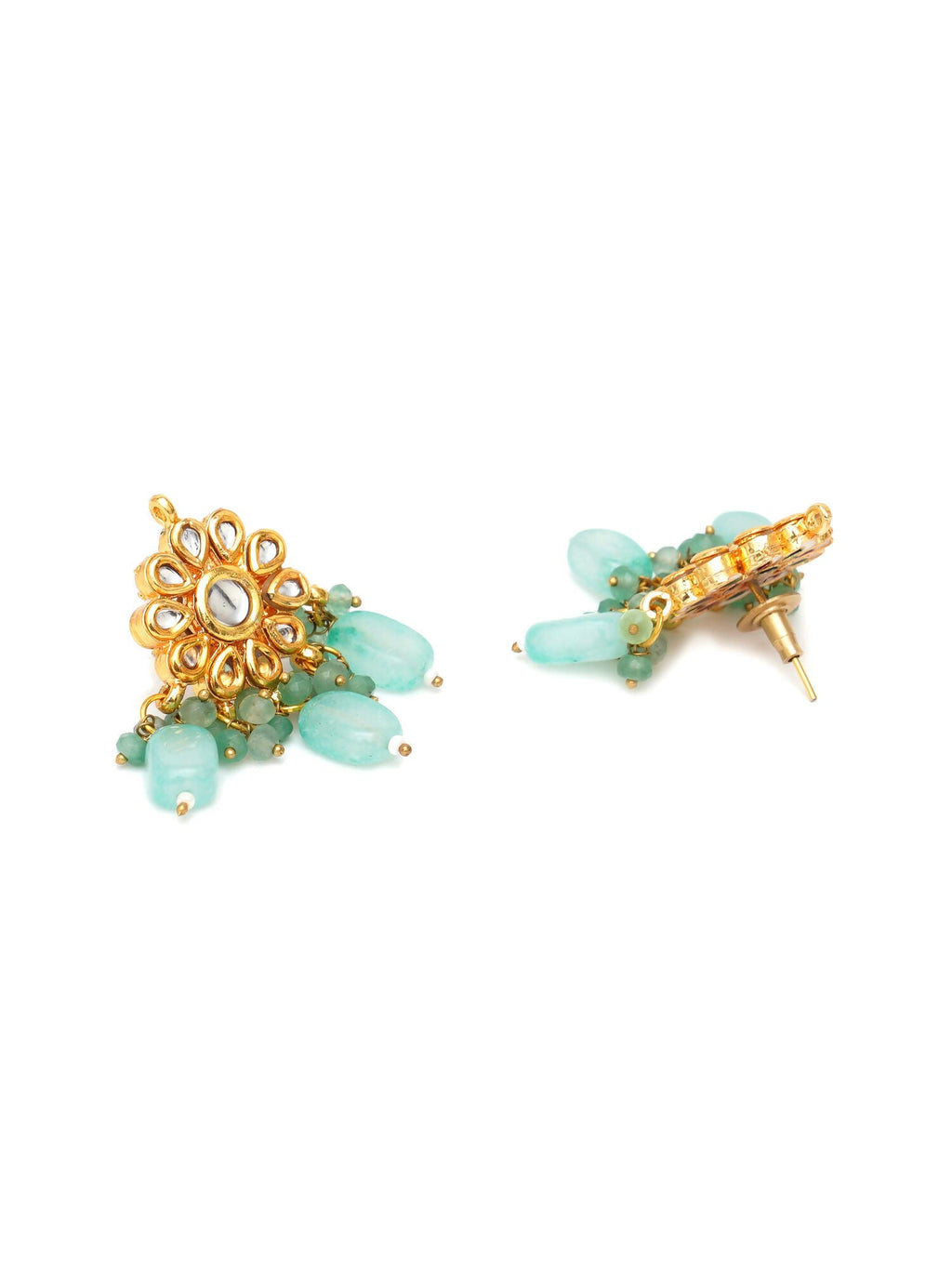 Mint Stone Kundan Earrings (Gold) - Ruby Raang | Grocsy
