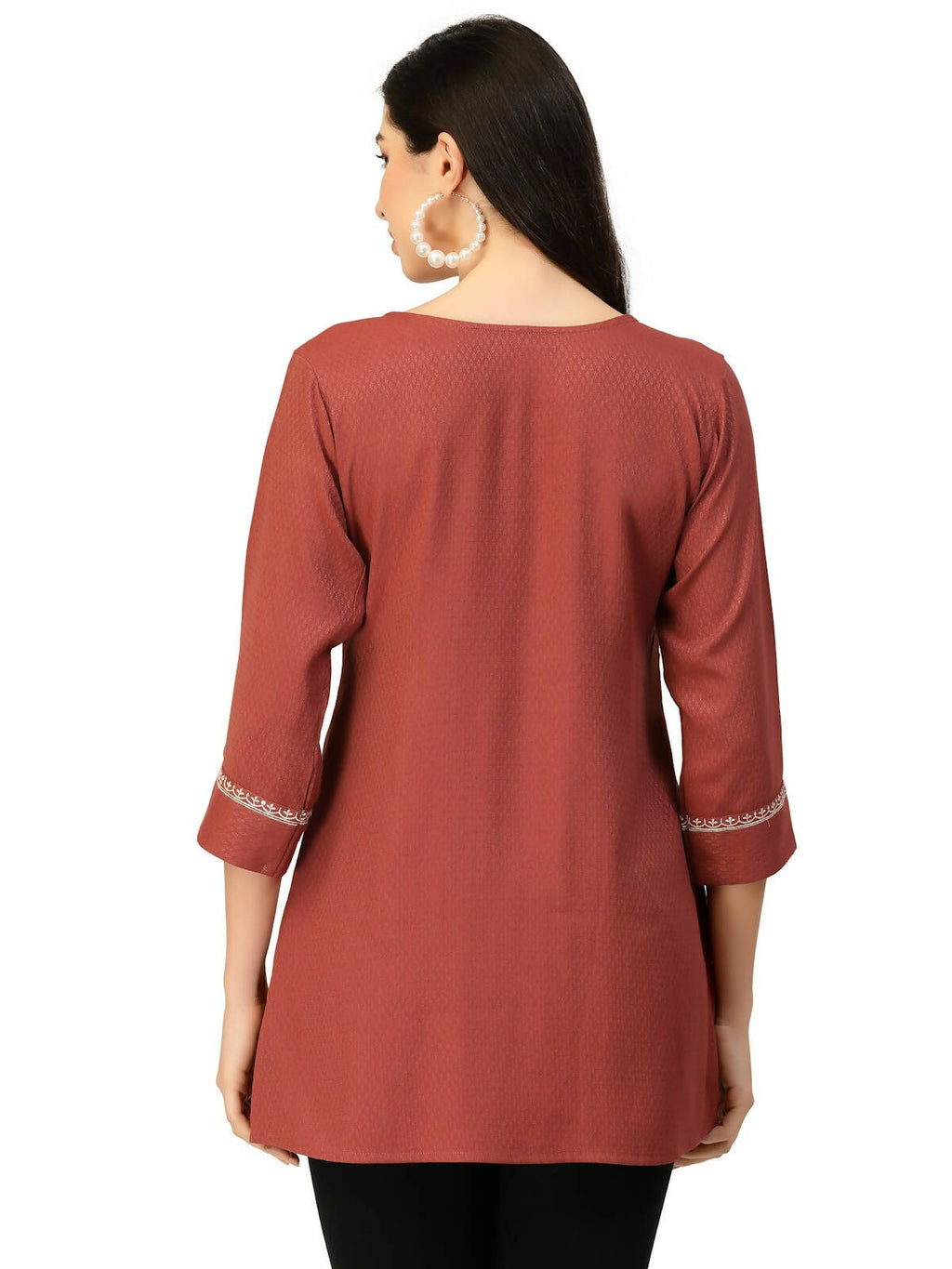 Brown Poly Rayon Floral Embroidered Top - Zeny | Grocsy