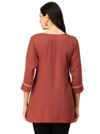 Brown Poly Rayon Floral Embroidered Top - Zeny | Grocsy
