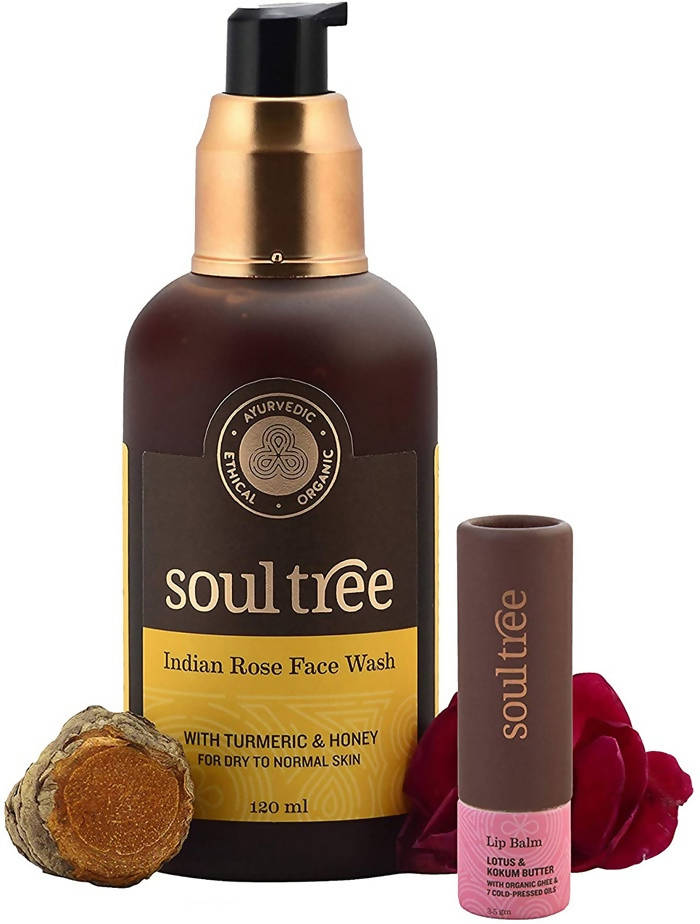 Soultree Indian Rose Face Wash & Lotus Lip Balm Set | Grocsy