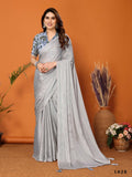 Partywear Designer Grey Polyester Zari Fancy Saree - Starwalk | Grocsy
