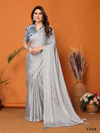 Partywear Designer Grey Polyester Zari Fancy Saree - Starwalk | Grocsy
