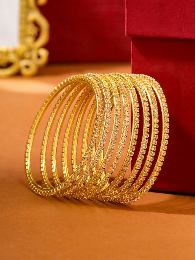 NVR Women Set of 8 American Diamond Gold-Polished Bangles