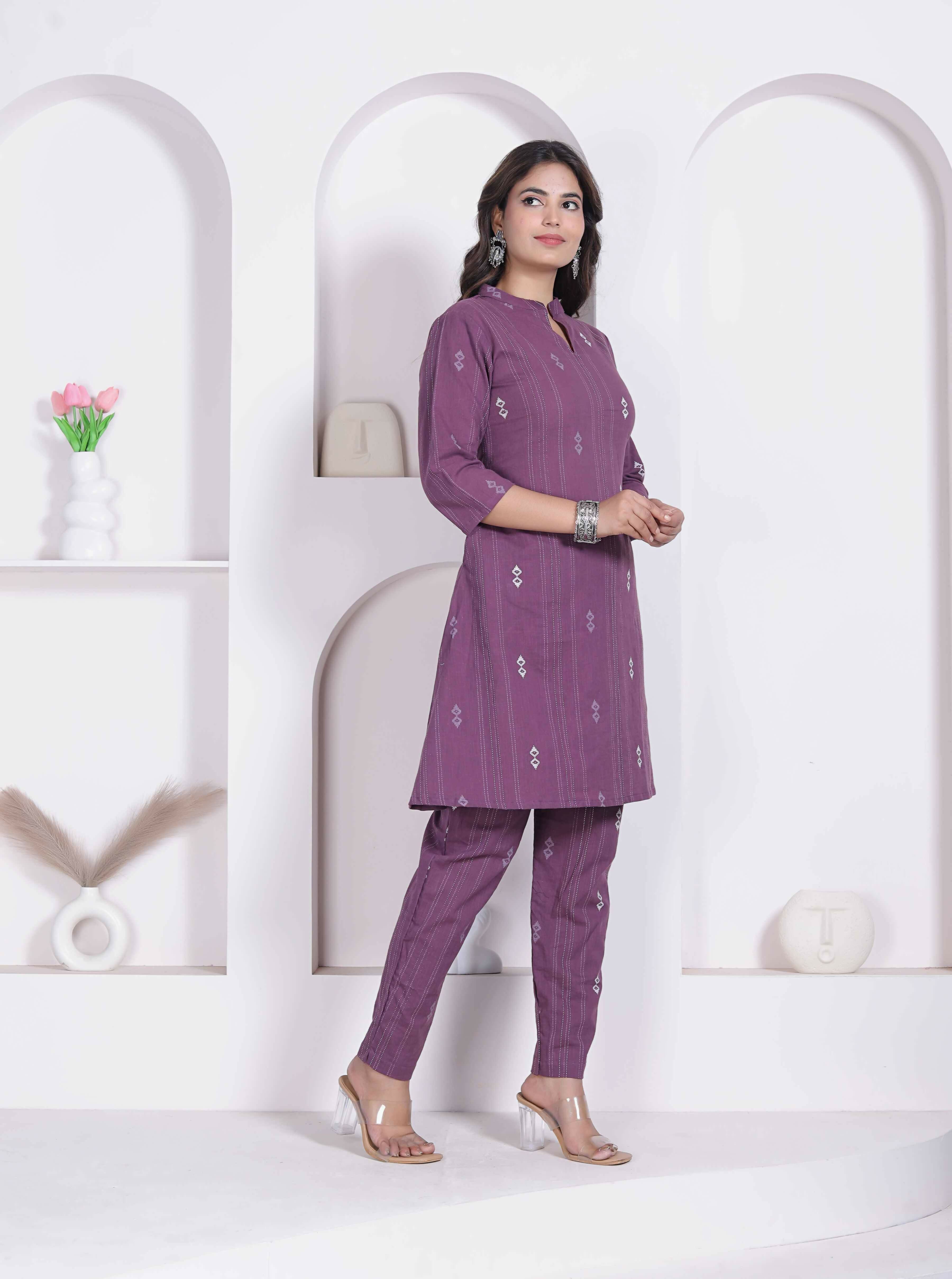 Miravan Womens Abstract Printed Wine Kurta Set | Grocsy