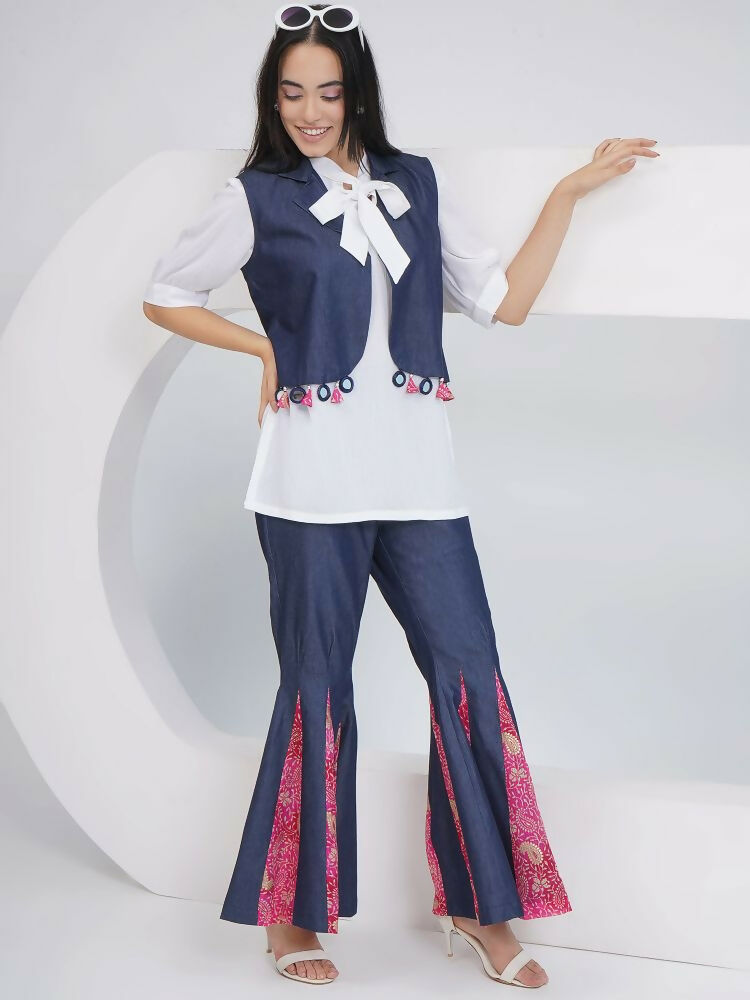 Joban Fashion White Rayon Crepe Hand-Embellished (Mirror Work) Sharara with Shirt and Jacket | Grocsy