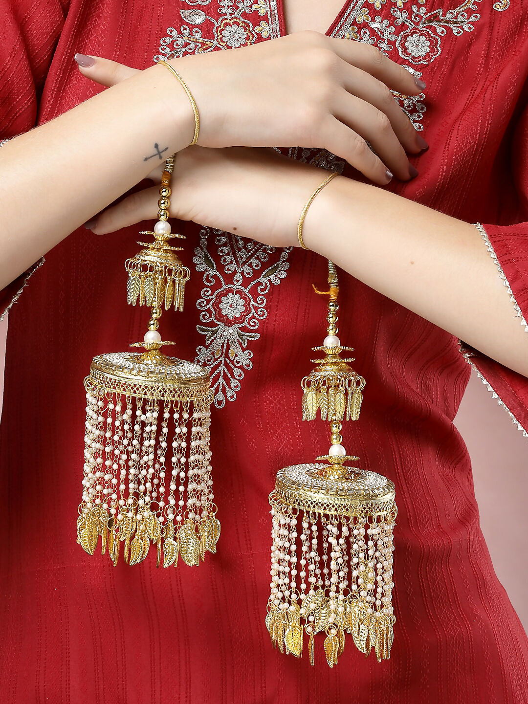 NVR Women's Pack Of 2 Gold-Polished Kundan Bridal Heavy Kaleera Sets | Grocsy
