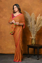 Very Much Indian Designer Mul Cotton Handloom Saree with Sequins - Orange | Grocsy