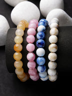 NVR Men & Women Set of 4 Artificial Beads-Beaded Evil Eye Elasticated Bracelet | Grocsy