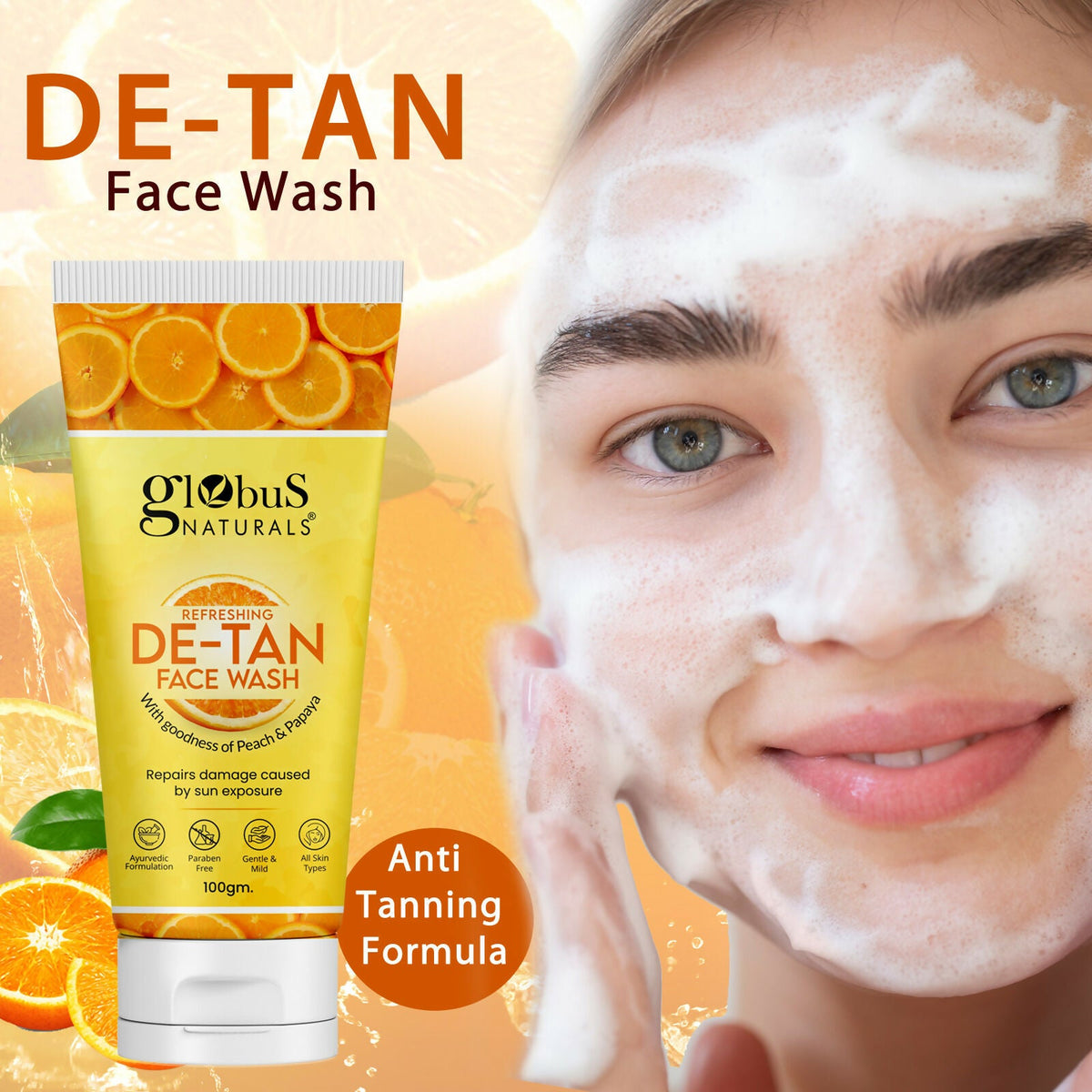 Globus Naturals De Tan Face Wash, Suitable For All Skin Types | Grocsy