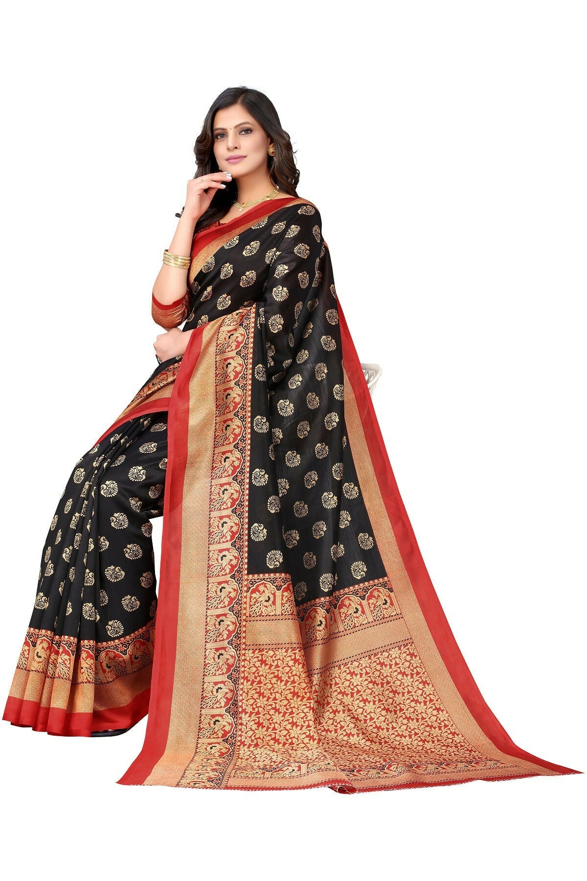 Vamika Black Printed Art Silk Saree | Grocsy