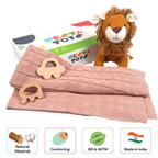 Nesta Toys Newborn Gift Set - Knitted Cotton Blanket, Lion Plush Toy, Elephant & Car Teether | Grocsy