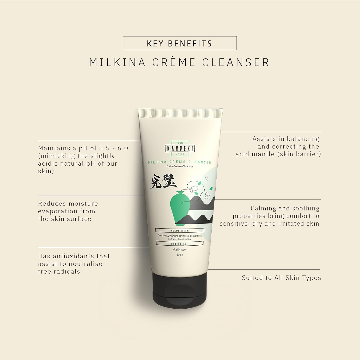 Kanpeki Labs Milkina Crème Facial Wash | Grocsy