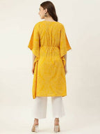 FIORRA Women's Printed Pure Cotton Kaftan Kurta - Yellow | Grocsy