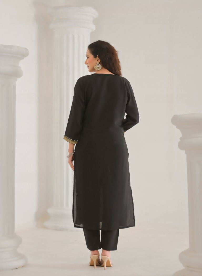 Ethnic Festive Wear Viscose Chanderi Black Stitched Suit With Dupatta - Tanisha | Grocsy