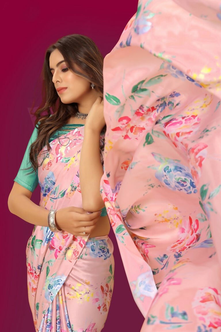 Aayaa Designer Printed Satin Saree - Multi Color | Grocsy