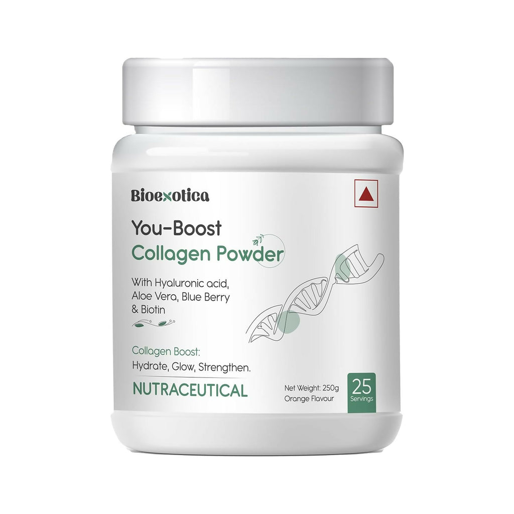 Bioexotica Orange Flavour Collagen Powder With Hyaluronic Acid, Aloe Vera, Blue Berry & Biotin | Grocsy