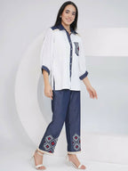 Joban Fashion White Rayon Crepe Hand-Embellished Shirt with Embellished Pants | Grocsy