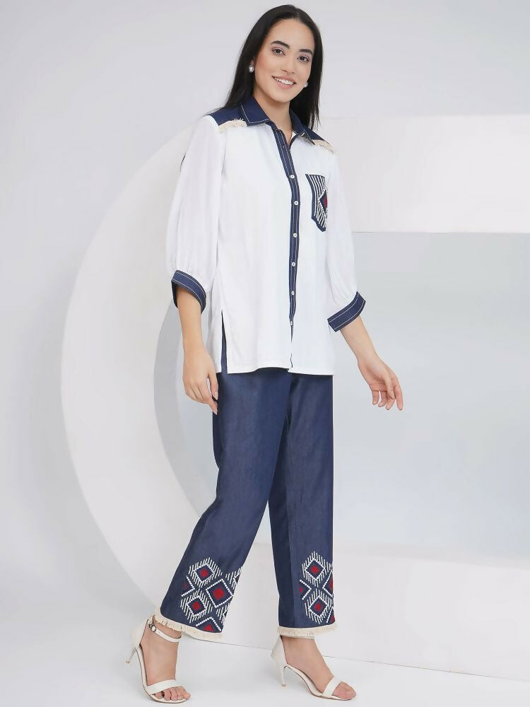 Joban Fashion White Rayon Crepe Hand-Embellished Shirt with Embellished Pants | Grocsy