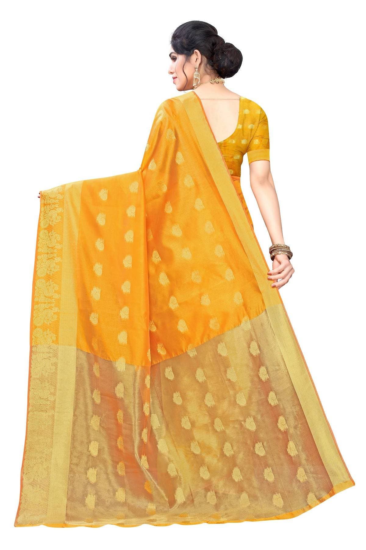 Vamika Banarasi Jacquard Weaving Yellow Saree | Grocsy