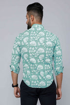 Miravan Men's Cotton Green Floral Printed Slim Fit Shirt | Grocsy