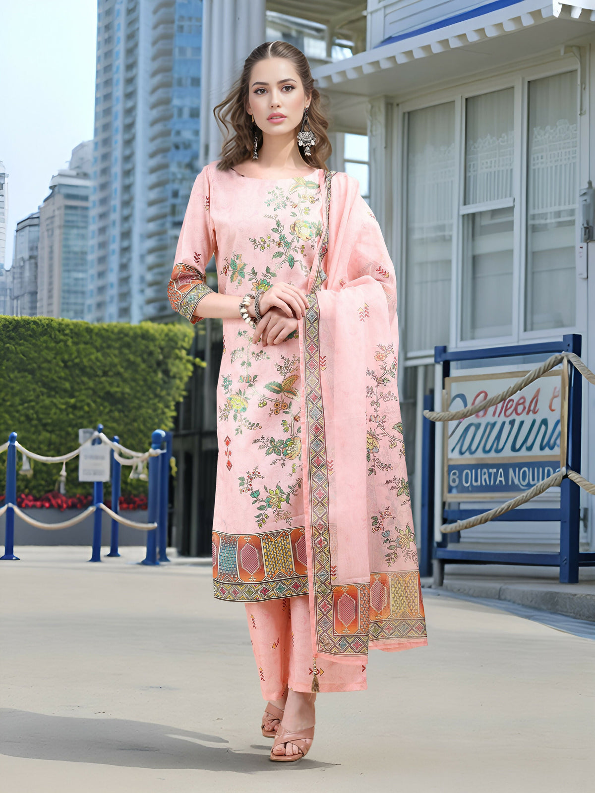 Joban Fashion Pink Position Digital Print With Position Foil Kurta Set | Grocsy