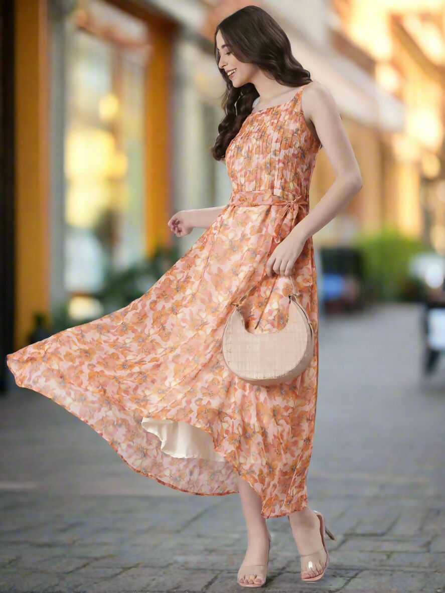 Souchii Floral Print Tiered Dress – Flowy Fit & Flare | Grocsy