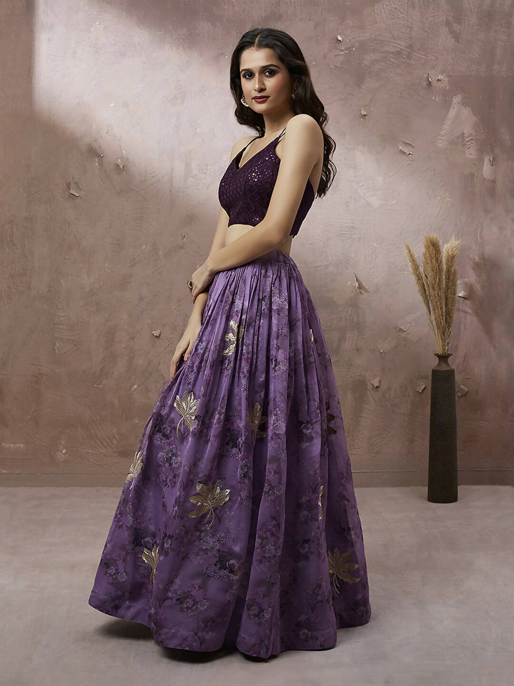 House of Panchhi Lavender Organza Floral Printed Lehenga choli & Dupatta | Grocsy