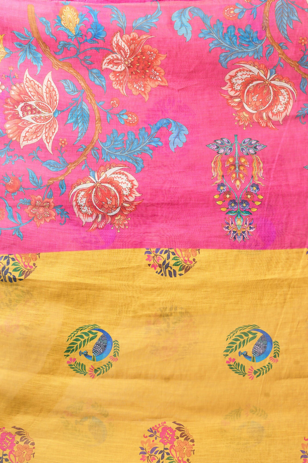 Vastranavya Mustard Digital Printed Linen Ready To Wear Designer Saree with Unstitched Blouse | Grocsy