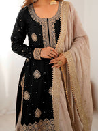 Lehenga Mart Designer Sharara Suit With Kurta, Sharara, Dupatta For Women-Black | Grocsy