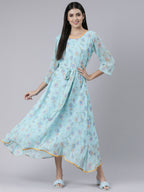 Souchii Blue Floral Chiffon Maxi Dress For Women – Souchii | Grocsy