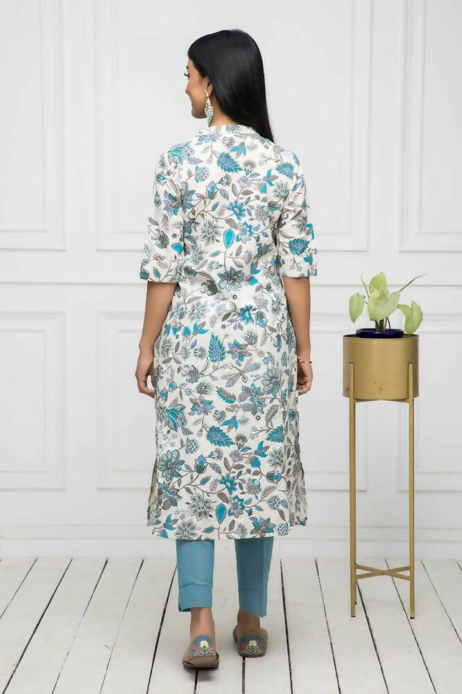 Myshka Women Multi Floral Cotton A-Line Mandarin Collar Kurtas | Grocsy
