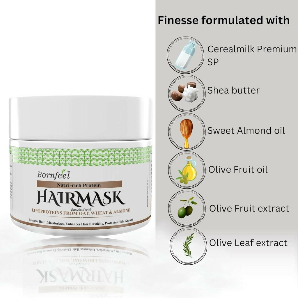 Bornfeel Protein Hair Mask Enriched With Lipoproteins From Oats Wheat & Almond | Grocsy