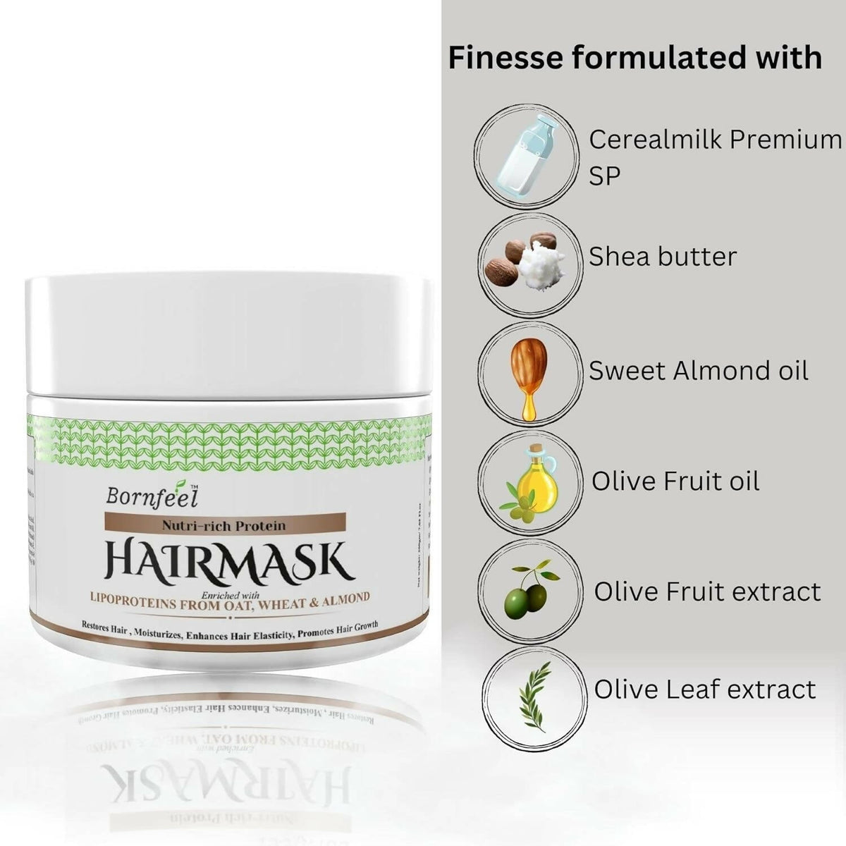 Bornfeel Protein Hair Mask Enriched With Lipoproteins From Oats Wheat & Almond | Grocsy