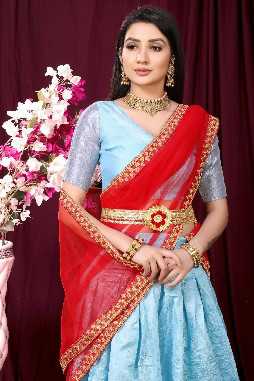 DEIANA'S Beautiful Pure Jari Silk Weaving Lehengha Choli - Sky Blue | Grocsy