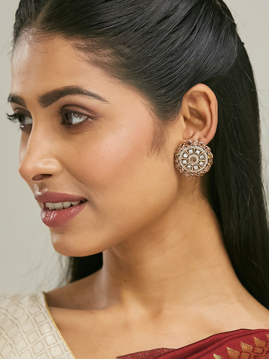 Nuyug 22k Gold Plated Round Stud Earrings | Grocsy